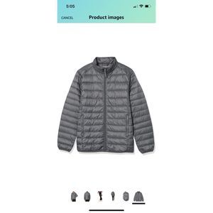 AMAZON ESSENTIALS  heathered charcoal men’s lightweight puffer